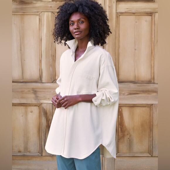 Frank & Eileen Mackenzie Italian Flannel Oversized Shirt Winter White One Size - Picture 3 of 13